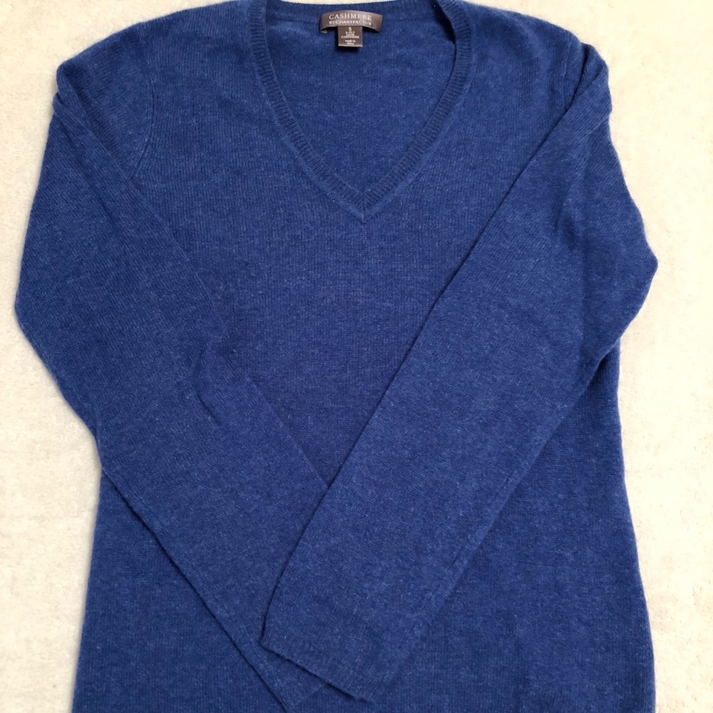 Cashmere by Charter Club Blue V Neck Sweater S